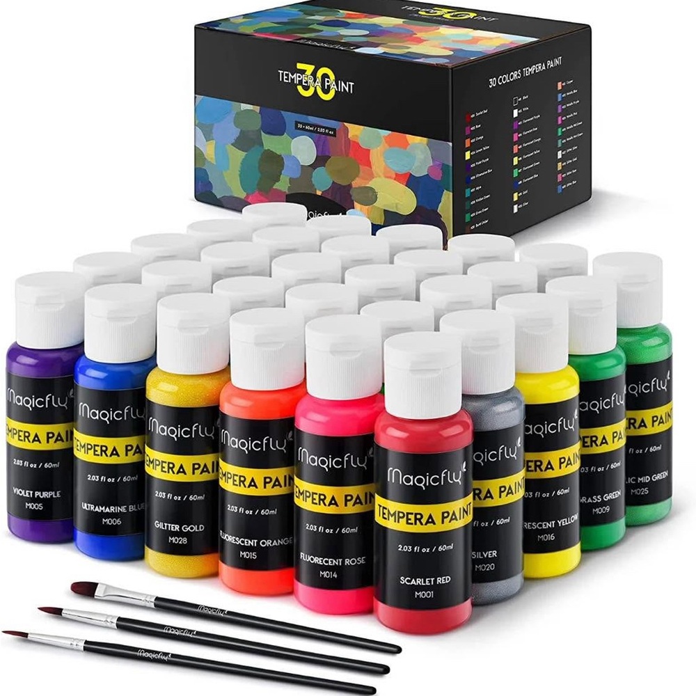 Magic Tempera Paint Set - Glitter Rose, Fluorescent Green, Hot Yellow